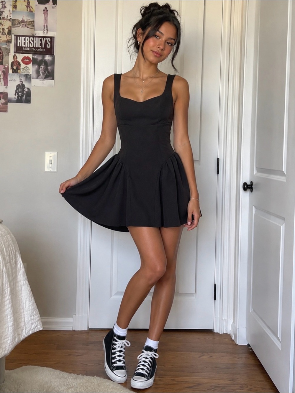 Emerald Sundae Black Fit-and-Flare Junior Dress